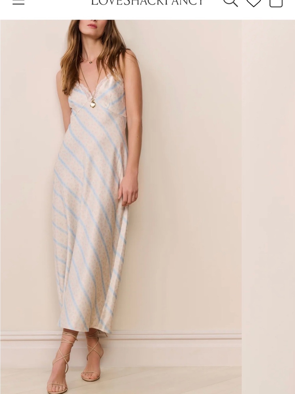 LoveShackFancy Cream Maxi Dress with Light Blue Stripes